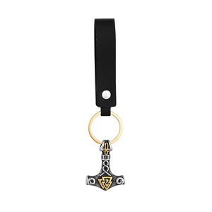 Porte-clés marteau de Thor en alliage de zinc, pendentif sur le thème des Vikings, sangle en cuir, cadeau unisexe - Product Image 1