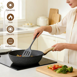 Juego de Ollas y Sartenes de Alta Calidad con Revestimiento de Mármol Moderno, Tapas de Vidrio de Silicona, Asas de Acero Inoxidable, 12 Piezas, Juego de Utensilios de Cocina de Aluminio Forjado - Product Image 3