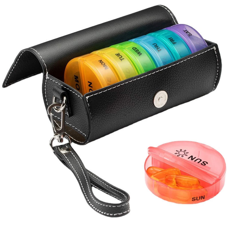 Органайзер для таблеток на неделю 2 раза в день AM PM большая коробка для таблеток на каждый день с чехлом из искусственной кожи для путешествий круглый органайзер для лекарств