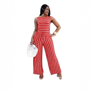 Tuta estiva Casual da Fitness a righe 2025 europea e americana nuova moda <span class=keywords><strong>abbigliamento</strong></span> <span class=keywords><strong>donna</strong></span> elegante all'ingrosso - Product Image 3