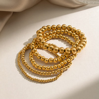 Bracelet extensible à perles en acier inoxydable plaqué or 18 carats, empilable, bijoux quotidiens pour femmes, vente en gros