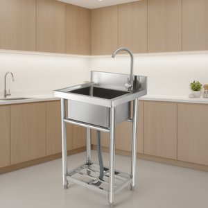 Évier utilitaire en acier inoxydable à cuve unique 16 x 13 x 8,7, évier de cuisine autoportant avec robinet et pieds, design industriel - Product Image 2