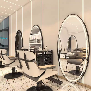 Muebles para Estaciones de Barbería, Estaciones de Estilismo de Doble Cara, Espejo de Salón con Electroplacado, Muebles de Salón Personalizados en Blanco y Dorado - Product Image 5