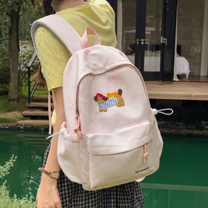 Mochila con diseño de cachorro bordado de dibujos animados para estudiantes de secundaria y universitarios, mochila de doble asa moderna y atractiva para mujeres, nueva. - Product Image 4