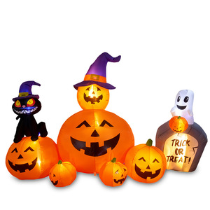 2,1 Meter Aufblasbarer Halloween-Kürbis mit Verrückter Hexenkatze und Gruseligem Geistergrabstein für Garten-Dekoration im Freien - Product Image 3
