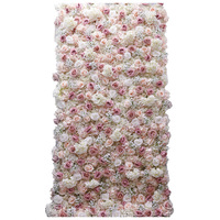 Toile de fond murale de fleurs de mariage 8ft X 8ft mur 3D pour la décoration panneau enroulable blanc souffle de bébé rose tissu rose fleur artificielle