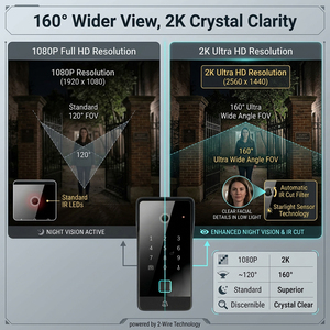 <span class=keywords><strong>Interphone</strong></span> IP 2 fils Hiwink avec déverrouillage multi-méthodes (Face ID, NFC, empreinte digitale), résolution 2K, moniteur intérieur et contrôle via l'application Smart Life pour la maison - Product Image 3