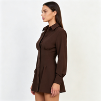 Robe chemise marron à manches longues pour femme, coupe ajustée, boutonnée, mini-robe à col, élégante, tenue de bureau pour l'automne et l'hiver