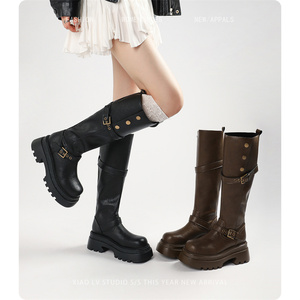 Nouvelles <span class=keywords><strong>bottes</strong></span> d'équitation à semelle épaisse pour femmes, grandes tailles, avec un grand tube extérieur et un tube intérieur haut - Product Image 3