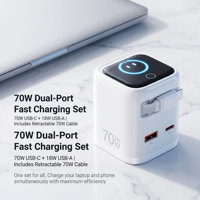 Chargeur Super Rapide Powereric PD70W, Prise US Pliable, QC3.0, Protection Contre les Surtensions OCP, Matériel Ignifuge PC, Téléphone Portable, Ordinateur Portable