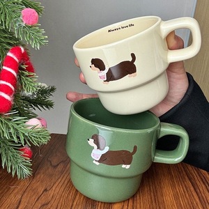 Taza de Cerámica Rosa Apilable con Diseño de Perro <span class=keywords><strong>Salchicha</strong></span> y Letras Impresas, Taza de Café de Porcelana, Vajilla para Agencia de Comercio Empresarial - Product Image 4