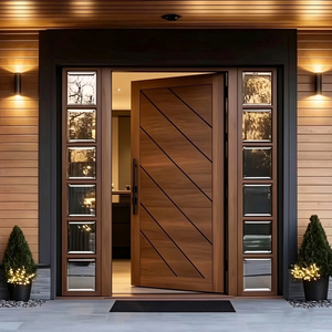 Puerta de Entrada Abatible de Madera Sólida Escandinava de Lujo Personalizada GA-37L con Diseño Ranurado y Panel Lateral de Vidrio para Apartamento y Villa - Product Image 4