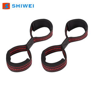 Shiwei Fitness Figure Eight <b>Straps</b> Black Red Stitched Wrist Support Weightlifting Pull Ups Deadlifts Unisex - Product Image 1