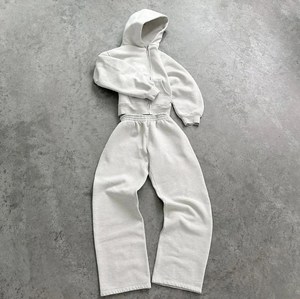 Custom Quality Two Pieces Sets Vintage Blank Hoodie and Sweatpants Sweat Track Suit Gym Zip up Baggy Oversize <strong>Plain</strong> <strong>Tracksuit</strong> - Product Image 1