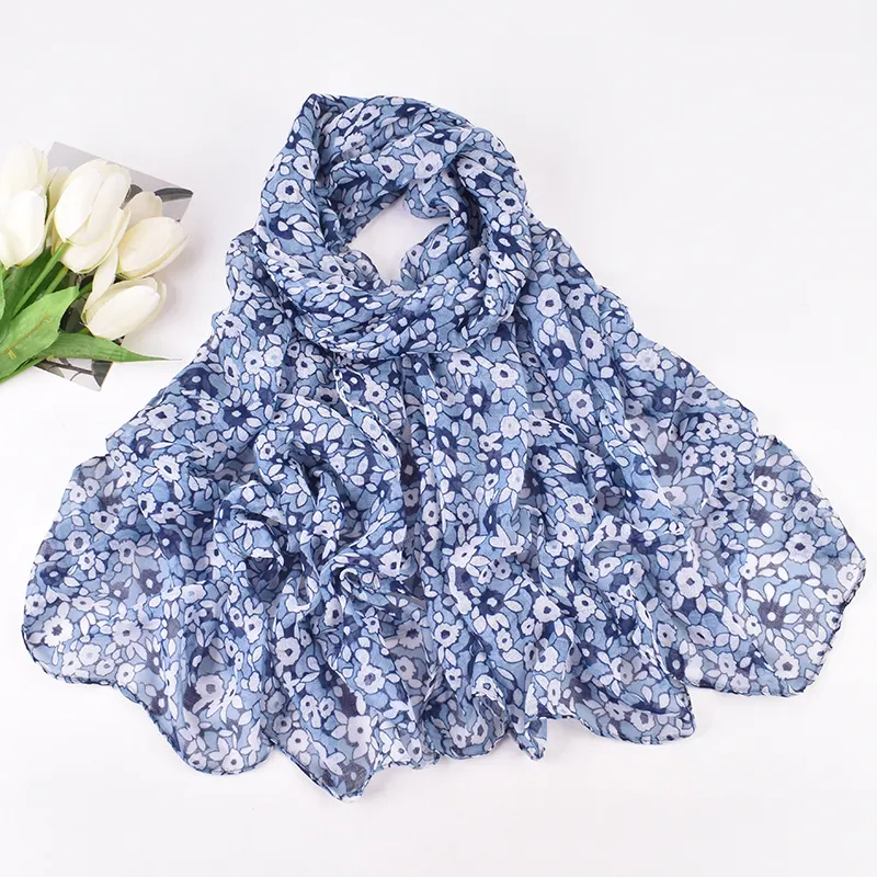 Autumn/Winter New Flower Print High Quality Balinese Scarf Women's Breathable Lightweight Scarf Acceptable for Customization