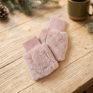 Accessorio per abbigliamento scaldamani in maglia con Pom Pom rosa per il freddo - Product Image 3