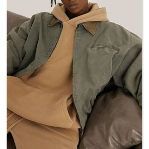 Veste vintage zippée en toile épaisse personnalisée avec logo, style streetwear punk de luxe pour hommes - Product Image 5