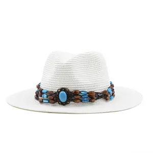 Özel Unisex erkekler bayanlar Panama balıkçılık kağıt Fedora hasır şapka lüks toptan düz yaz plaj şapkaları kadın geniş ağız saman