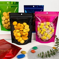 Kantong plastik kemasan makanan warna-warni desain baru tas ritsleting berdiri dengan jendela kantong Ziplock Mylar untuk makanan ringan permen