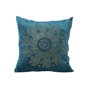 Custom Diamond Velvet Cushion Covers Embroidery Sofa Decorative 18x18 inches Hot Drilling Throw Pillow Case