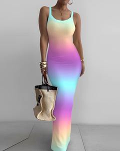 Abito Lungo da Donna Elegante a Tinta Unita con Spalline <span class=keywords><strong>Taglie</strong></span> <span class=keywords><strong>Forti</strong></span> Casual Sexy Economico Aderente Maxi - Product Image 5