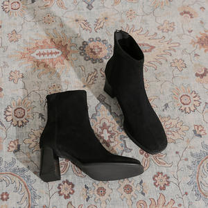 Botas de Nieve Modernas y Versátiles de Media Pantorrilla para Mujer, con Tacón Alto y Grueso, Forro de Piel, Cierre Deslizante, Otoño Invierno - Product Image 5