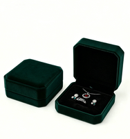 Modisches Hochwertiges Dunkelgrünes Plüsch-Achteck Ring-Halsketten-Ohrringe-Anhänger-Armband Schmuckset Schmuckbox mit Anpassbarem Logo