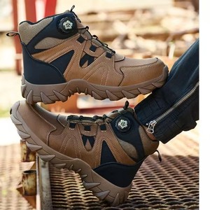 High Top Steel Toe Safety Shoes Brown Impact Resistant Construction Work Shoes Men's Puncture Proof - Product Image 2