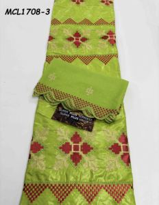 Ensemble de Bazin brodé uni, <span class=keywords><strong>brocart</strong></span> avec dentelle brodée assortie, bandeau de tête populaire au ghana - Product Image 2