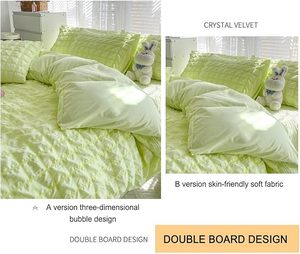 Seersucker Bộ Đồ Giường Bộ 4Pcs Cô Gái Bộ Đồ Giường Bộ Với Fillow shamstextured Comforter Trái Tim Bong Bóng Sợi Ký Túc Xá Bộ Đồ Giường Bộ - Product Image 4