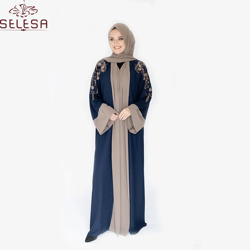 Abaya ชุดเดรสลำลองผ้าฮิญาบของผู้หญิง,ชุดอาบายาอิสลามปักลายดอกไม้ผ้าฮิญาบดีไซน์ใหม่