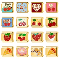 Charm Italiano de Cereza en Forma de Bola, Diseño de Fruta para Desayuno, Chapado en Platino, Acero Inoxidable, Unisex, Regalo Personalizable