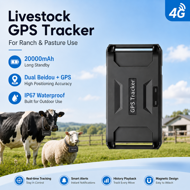 2G/4G Beidou IP67 Waterproof Animal GPS Tracker Livestock Device Anti-Lost Geofence Magnetic Charging PC Battery Cloud Storage