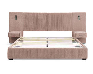 Base de Cama Queen Moderna Convertible Tapizada en Tela Chenille con Cabecero Plisado y Plataforma de Madera Sólida - Product Image 2