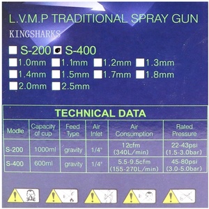 <span class=keywords><strong>Pistolet</strong></span> de pulvérisation professionnel S400 LVMP 1.3mm 1.4mm 1.5mm 1.7mm 1.8mm pour <span class=keywords><strong>peinture</strong></span> et revêtements, outils pneumatiques HVLP S-400 - Product Image 6