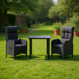 Set da Pranzo da Giardino in Polyrattan Nero per 2 Persone, Arredamento da Esterno dal Design Contemporaneo Resistente alle Intemperie - Product Image 2