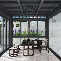 Véranda en aluminium sur mesure de style moderne, préfabriquée, quatre saisons, avec toit rétractable et porte transparente pour jardin