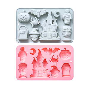 Molde de Silicona <span class=keywords><strong>para</strong></span> Halloween, Molde <span class=keywords><strong>para</strong></span> Hornear de Grado Alimenticio con 8 Cavidades <span class=keywords><strong>para</strong></span> Pastel, Chocolate, Dulces, con Formas de Calabaza, Castillo, Momia y Lápida - Product Image 5