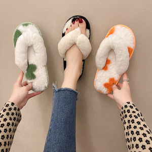 Winter Women Cute <b>Slippers</b> Flower Faux Fur Warm Shoes Casual <b>Ladies</b> Anti Slip Slides Flats - Product Image 5