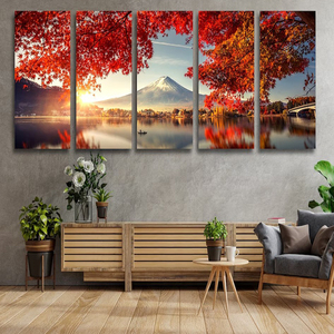 Decoración del hogar paisaje rojo Fuji montaña vidrio templado panorámico tamaño Extra grande cristal porcelana pintura pared - Product Image 3