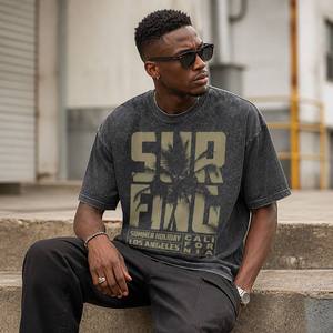 T-shirts Homme Oversize Décontractés Noirs Délavés à l'Acide Teints en Pièce avec Lettres LA Style High Street Impression DTG Coton Respirant Vente en Gros - Product Image 1