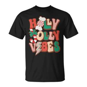Camiseta navideña Holly Jolly Vibes para hombres y mujeres, regalo divertido para las fiestas, ropa navideña - Product Image 1