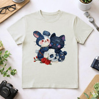 Camiseta Unisex de Jersey 100% Algodón, 210 g/m², Casual, con Apliques de Patchwork, Impresión DTF, Transpirable, Duradera, Cuello Redondo, Manga Corta