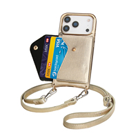 Étui portefeuille en cuir réglable avec anneau en D et porte-cartes bandoulière pour iPhone 17 18 Pro Max Duo personnalisé