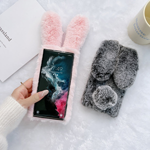 Free Shipping Warm Cover for Samsung S22 Ultra <strong>Fluffy</strong> Diamond Cute Rabbit Ears Fur Plush <strong>Phone</strong> <strong>Case</strong> - Product Image 3