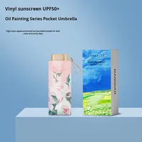 6 plis Nouveau Plat Illustration Style Peinture À L'huile Parasol Rose Pivoine Série Vinyle pour Carte Parapluie Anti-UV Voyage Souvenir Noir