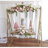 Chaise suspendue en fer forgé doré pour mariage, banc balançoire pour événements, décoration de fête, support de toile de fond photo