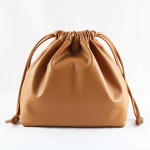 Bolsa de couro PU personalizada de luxo com cordão de nylon para maquiagem com logotipo