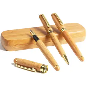 New Design Bamboo Wooden Ballpoint Pen 1.0mm Tip Blue Black Ink Office School Writing Stationery Business Signature