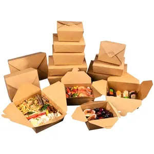 Boîte à lunch en papier kraft, emballage alimentaire jetable, boîte en papier emballage à emporter, poulet frit pour salade, boîte à snack, vente en gros, pièces